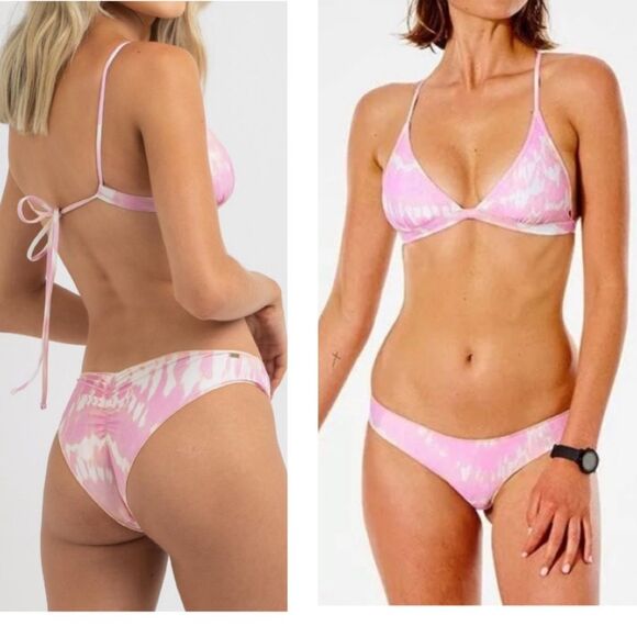 RIP CURL CLASSIC SURF ECO CROSSBACK TRI BIKINI TOP & CHEEKY BIKINI BOTTOM Medium - Picture 1 of 10